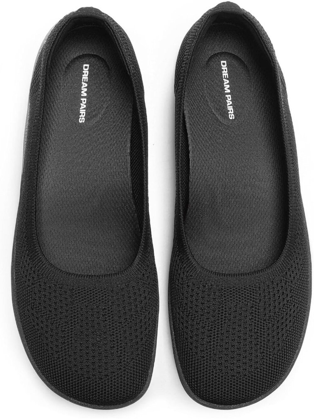 👑Women's Black knit wide toe pull on  comfortable arch support flats